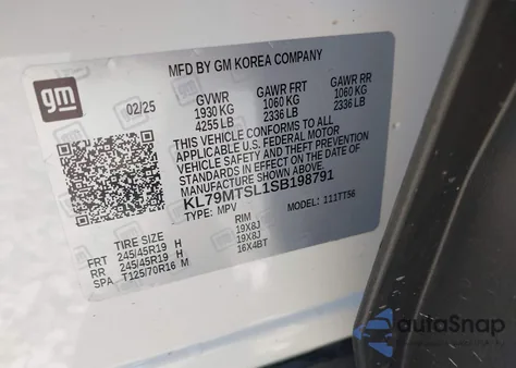 2025 Chevrolet Trailblazer Fwd Rs from USA, damaged, VIN KL79MTSL1SB198791